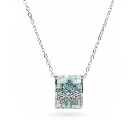 Collier en acier - émail et nacre - arbre de vie - 45 + 5 cm