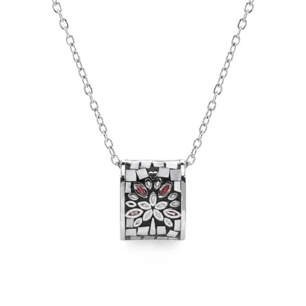 Collier en acier - émail et nacre - arbre de vie - 45 + 5 cm