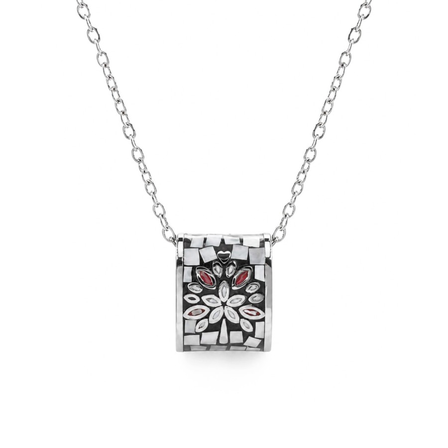 Collier en acier - émail et nacre - arbre de vie - 45 + 5 cm