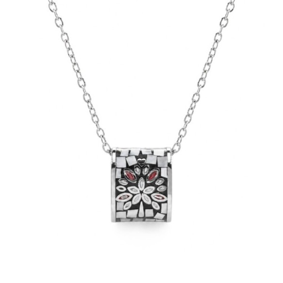 Collier en acier - émail et nacre - arbre de vie - 45 + 5 cm