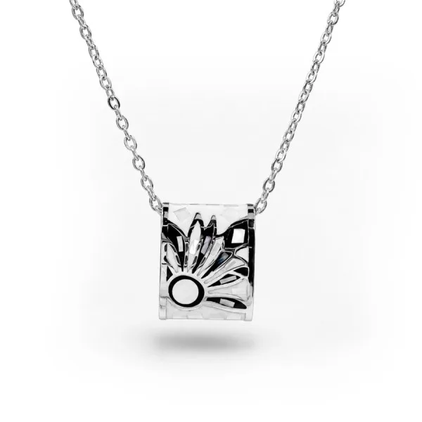 Collier en acier - émail et nacre - 45 + 5 cm