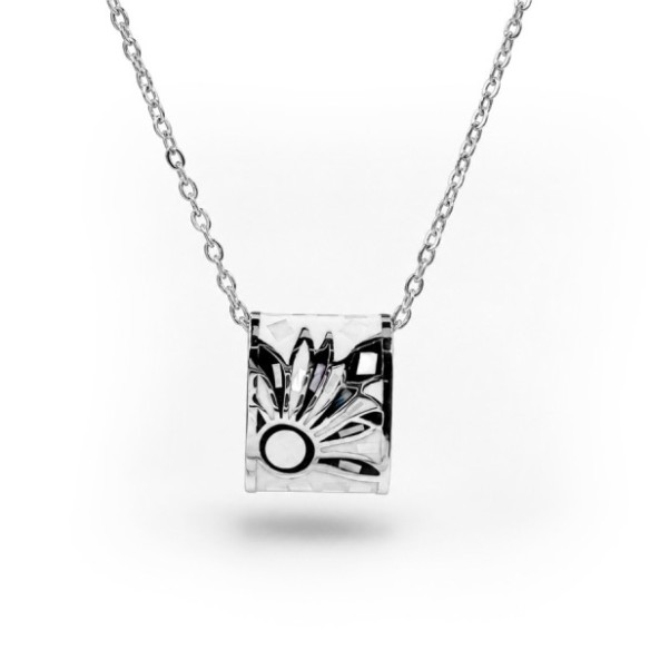 Collier en acier - émail et nacre - 45 + 5 cm