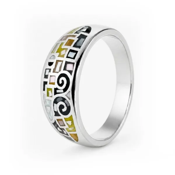 Bague en acier - émail et nacre - tailles 54–55 à 60–61