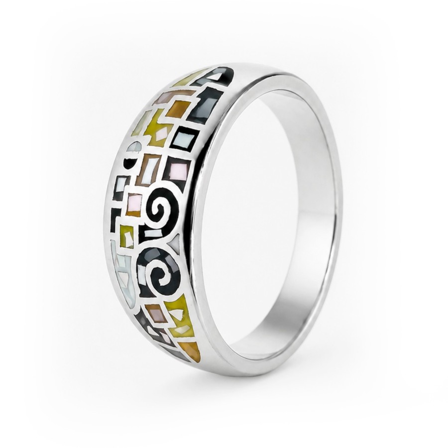Bague en acier - émail et nacre - tailles 54–55 à 60–61