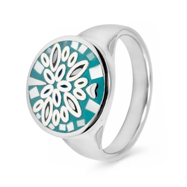 Bague en acier - émail et nacre - arbre de vie tailles 54–55 à 60–61