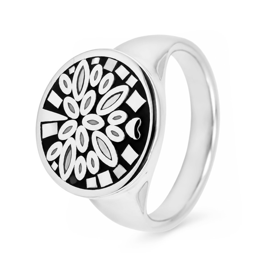 Bague en acier - émail et nacre - arbre de vie - tailles 54–55 à 60–61