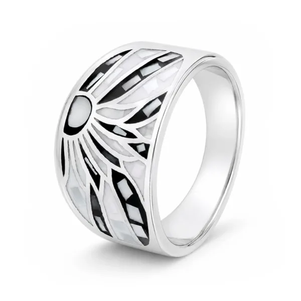 Bague en acier - émail et nacre - tailles 54–55 à 60–61