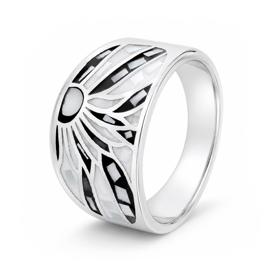 Bague en acier - émail et nacre - tailles 54–55 à 60–61