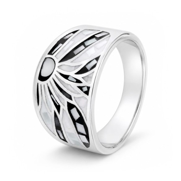 Bague en acier - émail et nacre - tailles 54–55 à 60–61