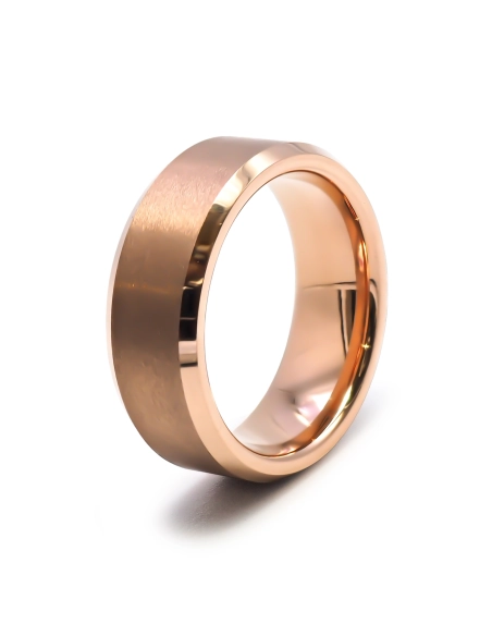 Bague tungstène - PVD rosé - finition brossée - côté biseauté - lar...