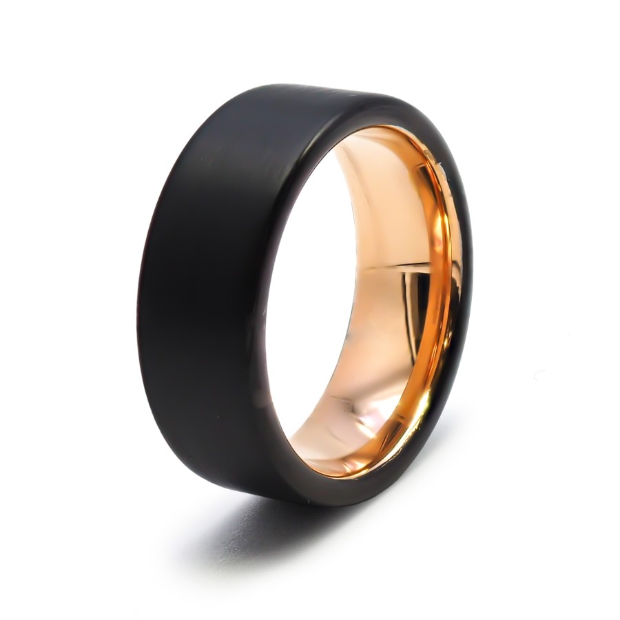 Bague tungstène - pvd noir - finition brossé - intérieur confort pv...