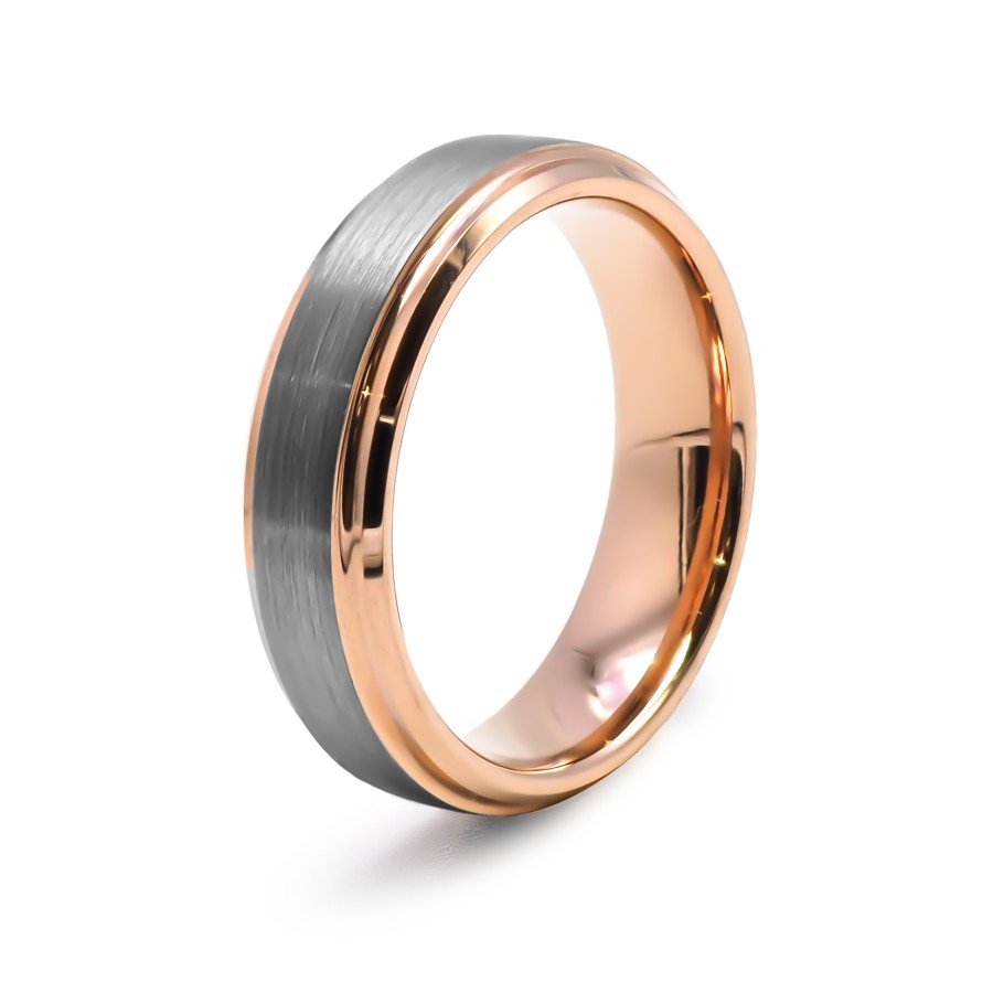 Bague tungstène - 2 tons pvd rosé - finition brossé - mat - intérie...