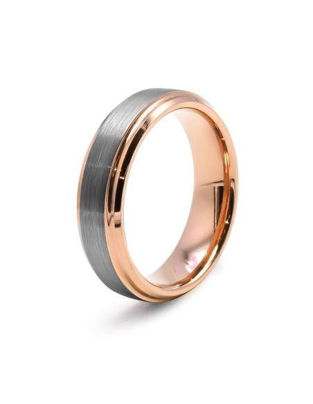 Bague tungstène - 2 tons pvd rosé - finition brossé - mat - intérie...