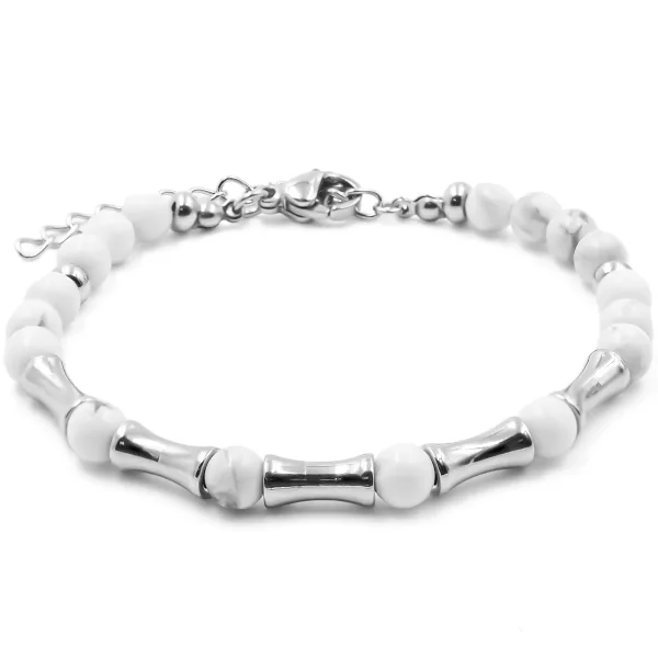 Bracelet acier - howlite blanche - billes 4mm - 15+4cm - Grossiste ...
