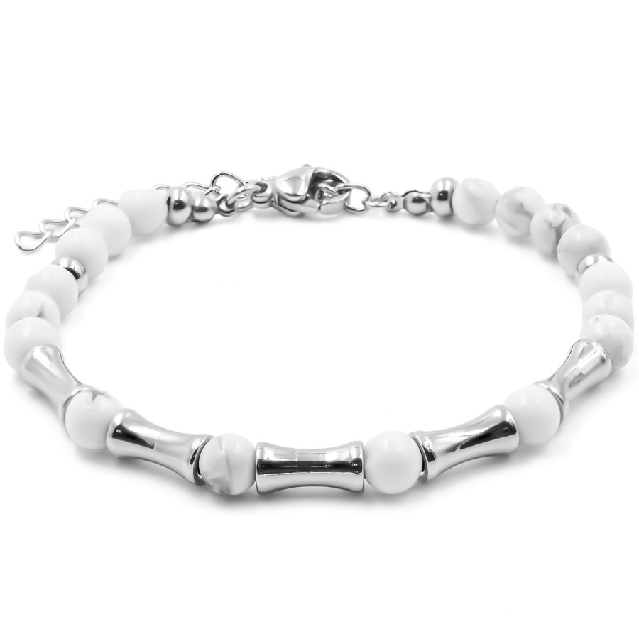 Bracelet acier - howlite blanche - billes 4mm - 15+4cm - Grossiste ...