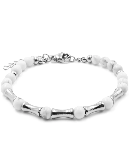 Bracelet acier - howlite blanche - billes 4mm - 15+4cm - Grossiste ...