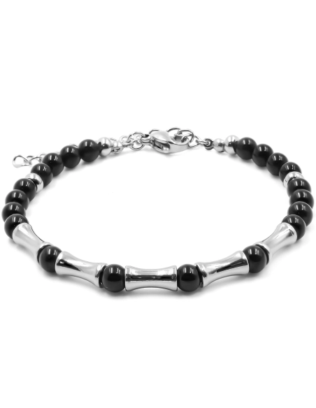 Bracelet acier - onyx - billes 4mm - 15+4cm - Grossiste Bijoux Toltek