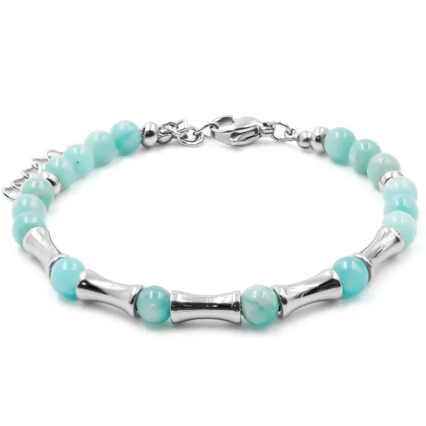 Bracelet acier - amazonite - billes 4mm - 15+4cm - Grossiste Bijoux...