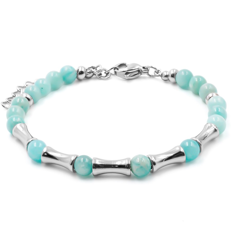 Bracelet acier - amazonite - billes 4mm - 15+4cm - Grossiste Bijoux...