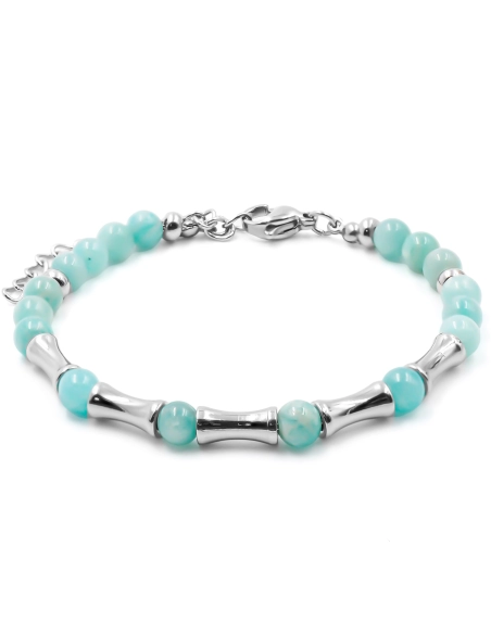 Bracelet acier - amazonite - billes 4mm - 15+4cm - Grossiste Bijoux...