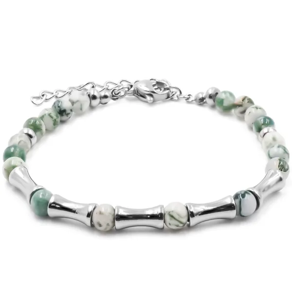 Bracelet acier - jaspe vert - billes 4mm - 15+4cm - Grossiste Bijou...