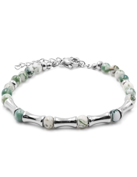 Bracelet acier - jaspe vert - billes 4mm - 15+4cm - Grossiste Bijou...