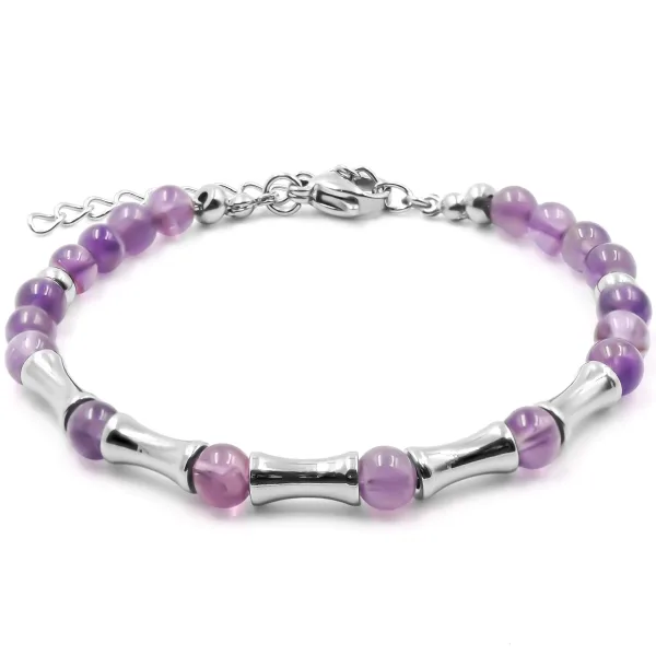 Bracelet acier - améthyste - billes 4mm - 15+4cm - Grossiste Bijoux...