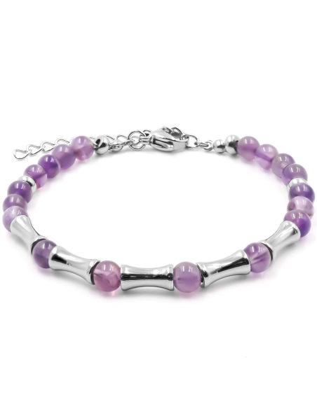 Bracelet acier - améthyste - billes 4mm - 15+4cm - Grossiste Bijoux...