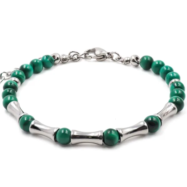 Bracelet acier - malachite - billes 4mm - 15+4cm - Grossiste Bijoux...