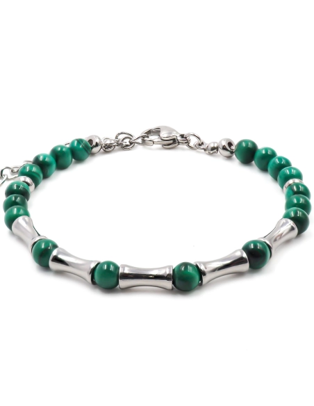Bracelet acier - malachite - billes 4mm - 15+4cm - Grossiste Bijoux...
