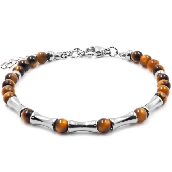 Bracelet acier - œil de tigre - billes 4mm - 15+4cm - Grossiste Bij...