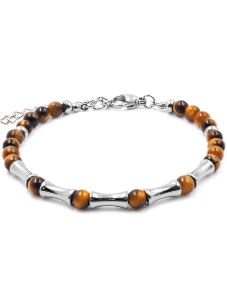 Bracelet acier - œil de tigre - billes 4mm - 15+4cm - Grossiste Bij...