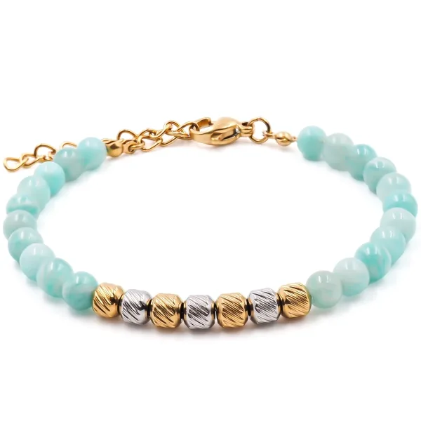Bracelet acier - billes 4mm lapiz lazuli - 15+4cm - Grossiste Bijou...