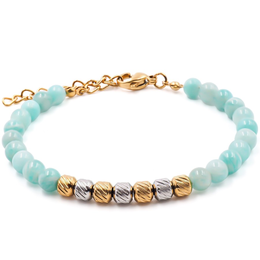 Bracelet acier - billes 4mm lapiz lazuli - 15+4cm - Grossiste Bijou...