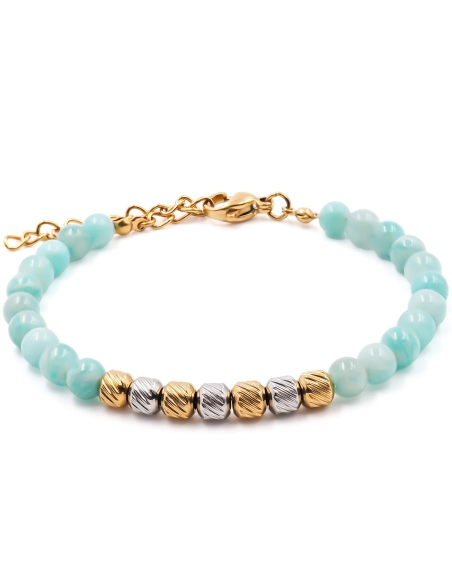 Bracelet acier - billes 4mm lapiz lazuli - 15+4cm - Grossiste Bijou...