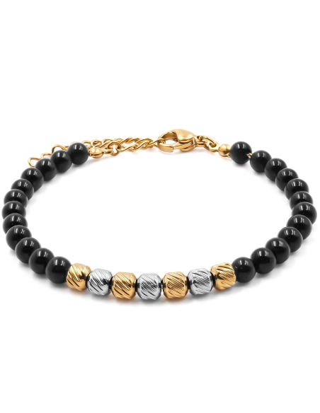 Bracelet acier doré - billes 4mm onyx - 15+4cm - Grossiste Bijoux T...