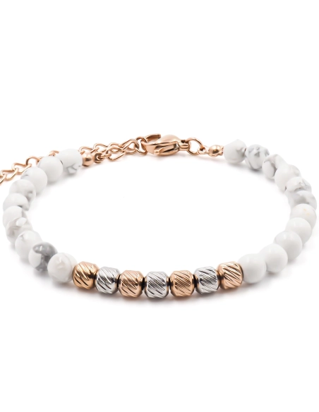 Bracelet acier rosé - billes 4mm howlite blanche - 15+4cm - Grossis...