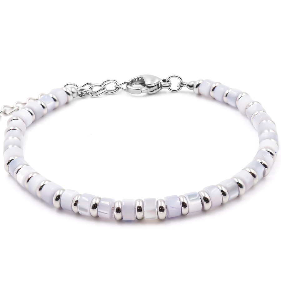 Bracelet acier - nacre teintée - diamètre 4mm - 15+4cm - Grossiste ...