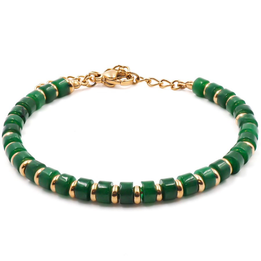 Bracelet acier doré - jade - diamètre 4mm - 15+4cm - Grossiste Bijo...