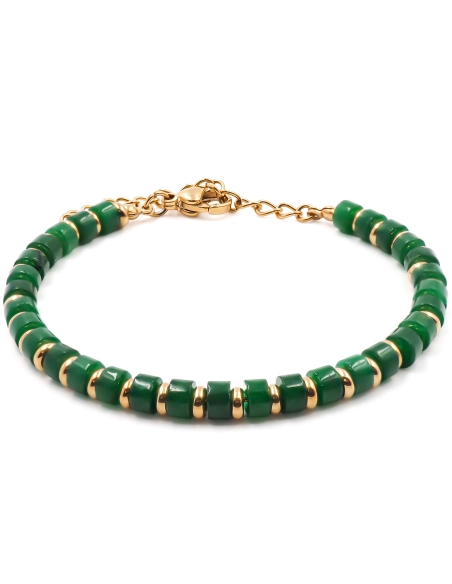 Bracelet acier doré - jade - diamètre 4mm - 15+4cm - Grossiste Bijo...