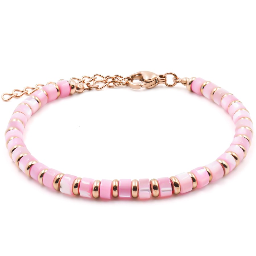 Bracelet acier rosé - nacre teintée - diamètre 4mm - 15+4cm - Gross...