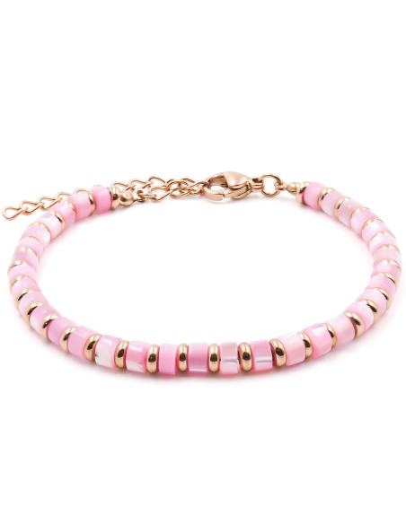 Bracelet acier rosé - nacre teintée - diamètre 4mm - 15+4cm - Gross...