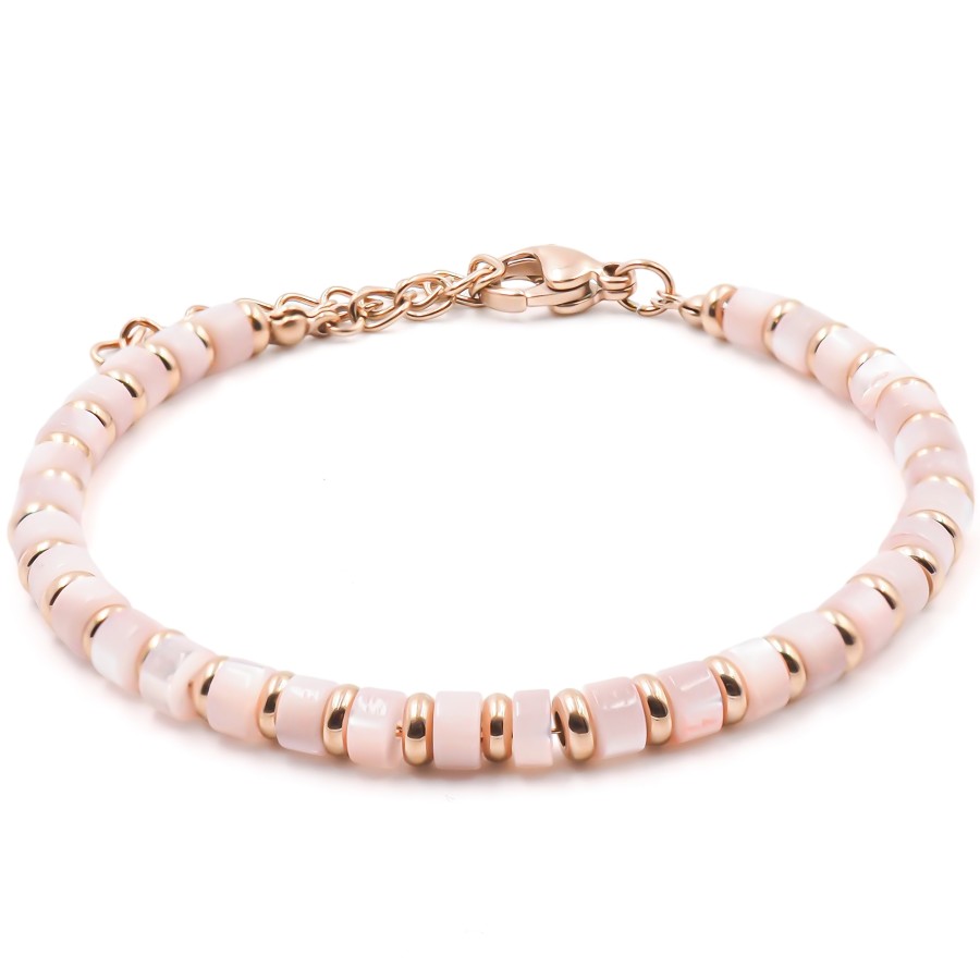 Bracelet acier rosé - nacre teintée - diamètre 4mm - 15+4cm - Gross...
