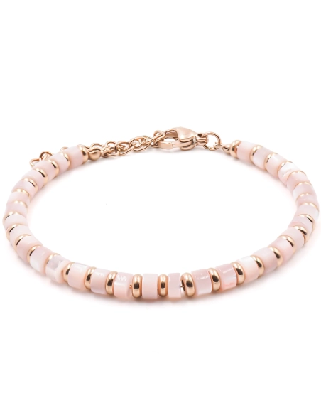 Bracelet acier rosé - nacre teintée - diamètre 4mm - 15+4cm - Gross...