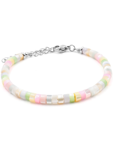 Bracelet acier - nacre teintée imitation morganite - diamètre 4mm -...