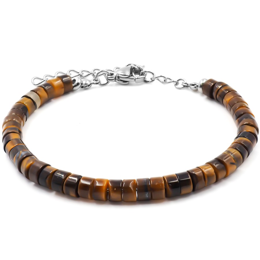Bracelet acier - œil de tigre - diamètre 4mm - 15+4cm - Grossiste B...