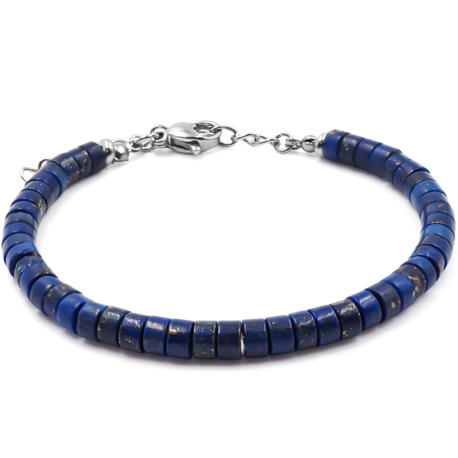 Bracelet acier - lapis lazuli - diamètre 4mm - 15+4cm - Grossiste B...
