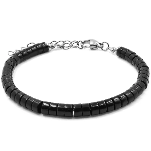 Bracelet acier - onyx - diamètre 4mm - 15+4cm - Grossiste Bijoux To...