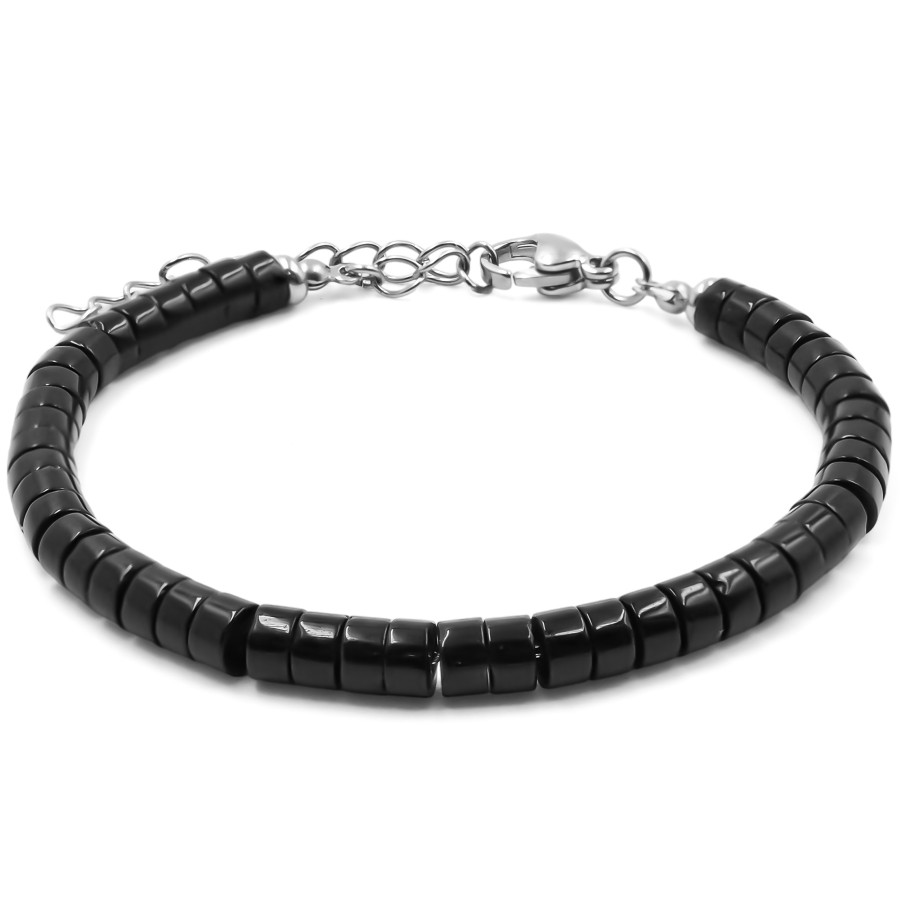 Bracelet acier - onyx - diamètre 4mm - 15+4cm - Grossiste Bijoux To...