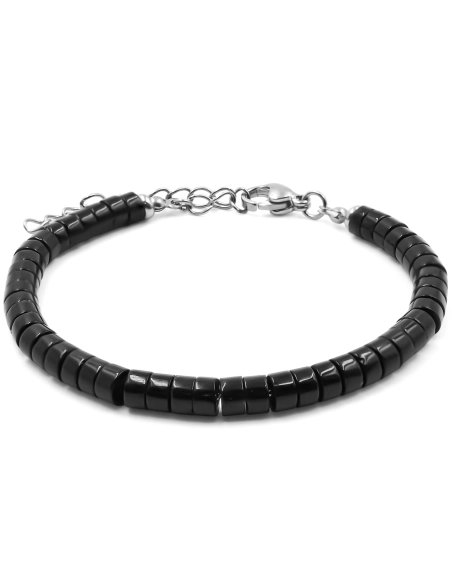 Bracelet acier - onyx - diamètre 4mm - 15+4cm - Grossiste Bijoux To...